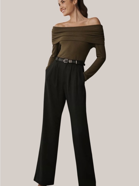 Reformation | Anthropologie | NWT Olive Off-the-Shoulder Azura Knit Top | Sz L - Picture 3 of 12